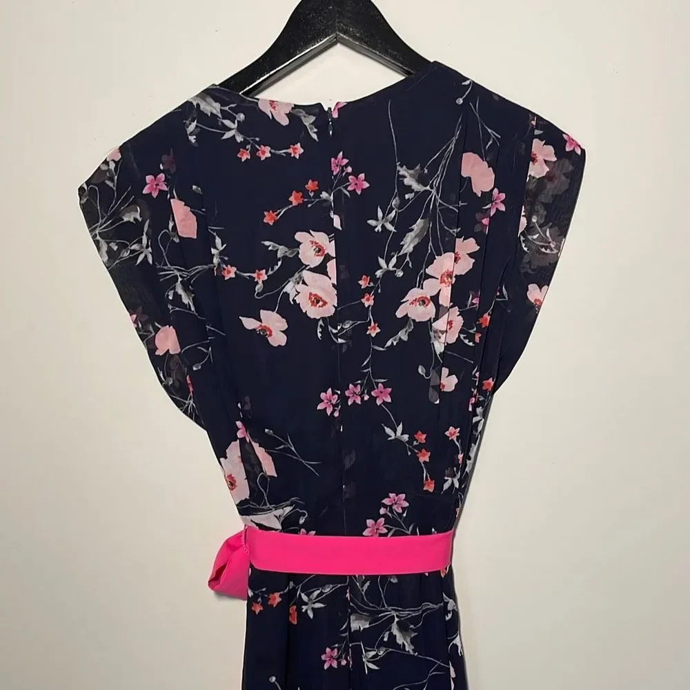 Eliza J High-Low Maxi dress Navy Blue and Cherry Blossom floral Size 10P NWOT - Picture 7 of 12